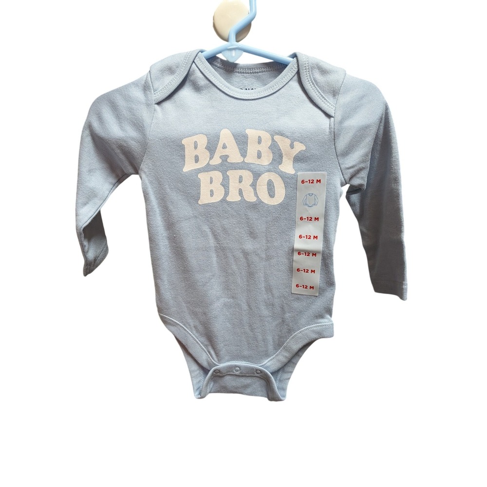 Old Navy Baby Boy Light Blue Baby Bro Graphic Long Sleeve Bodysuit 6-12 Months
